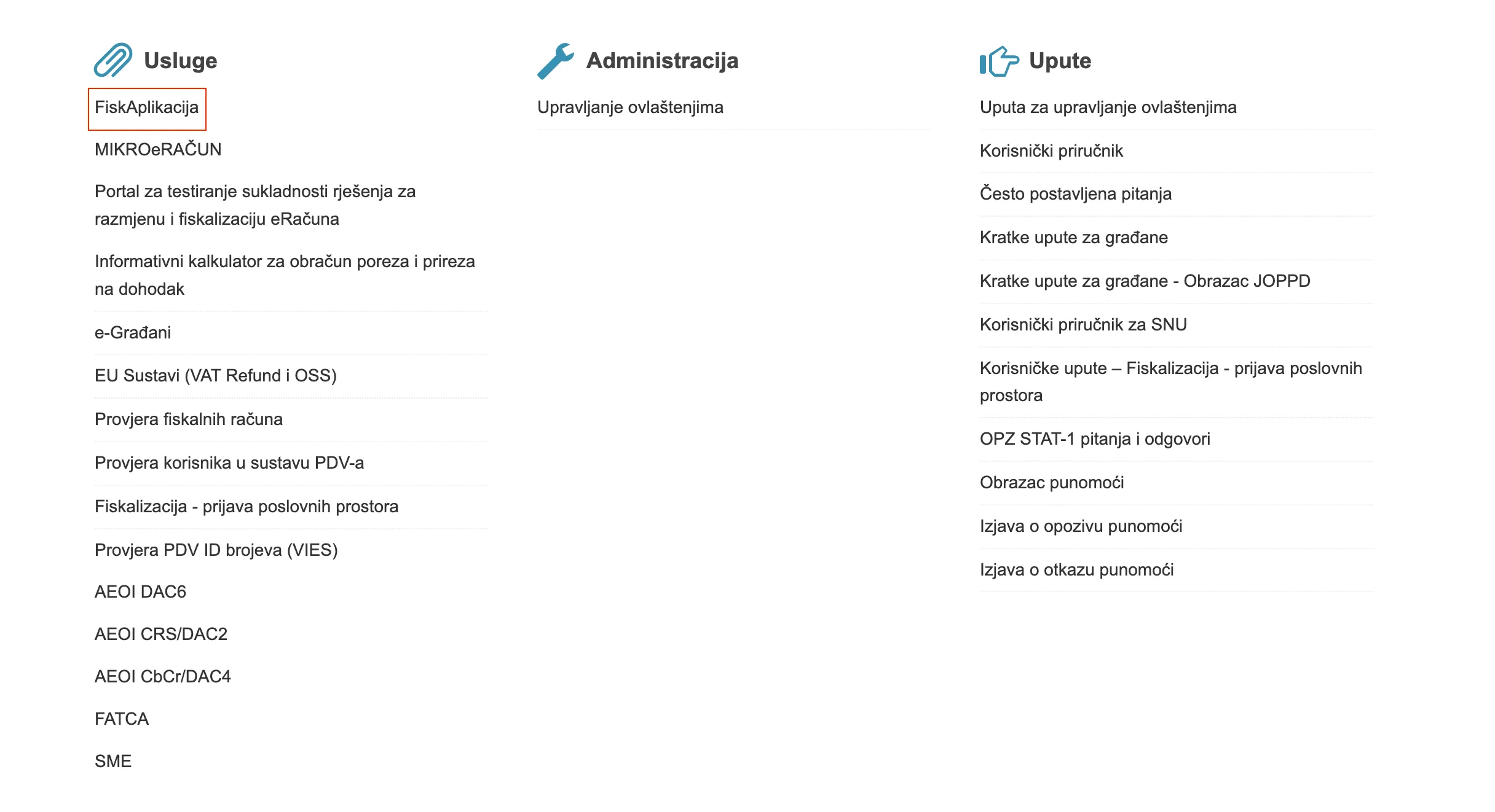 Na portalu ePorezna odaberite uslugu "FiskAplikacija"