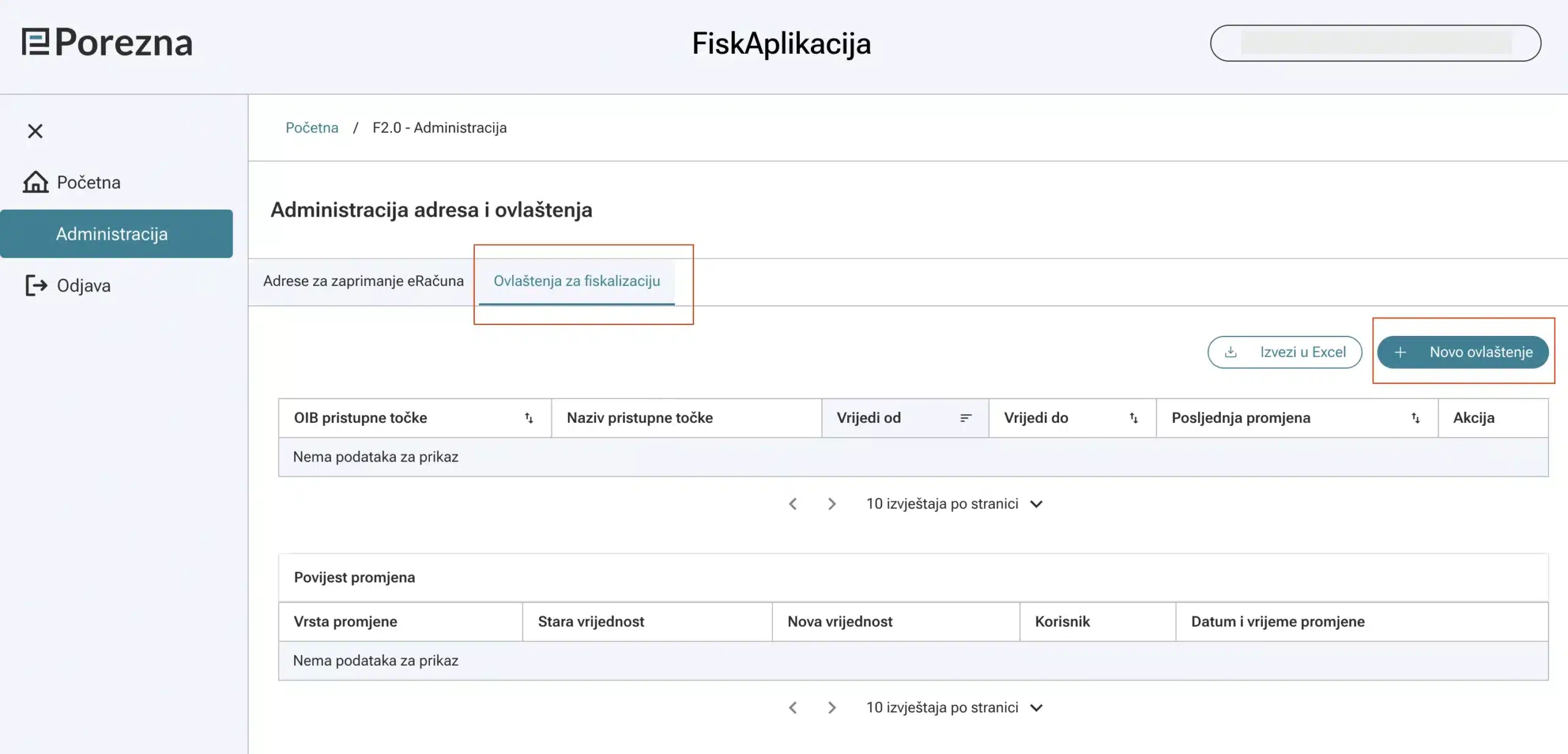Zatim odaberite "Ovlaštenja za fiskalizaciju"