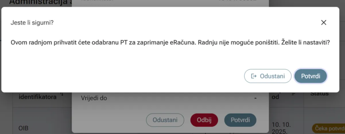 Zatim slijedi ekran potvrde gdje PT znači pristupna točka na kojem kliknete gumb ‘Potvrdi’