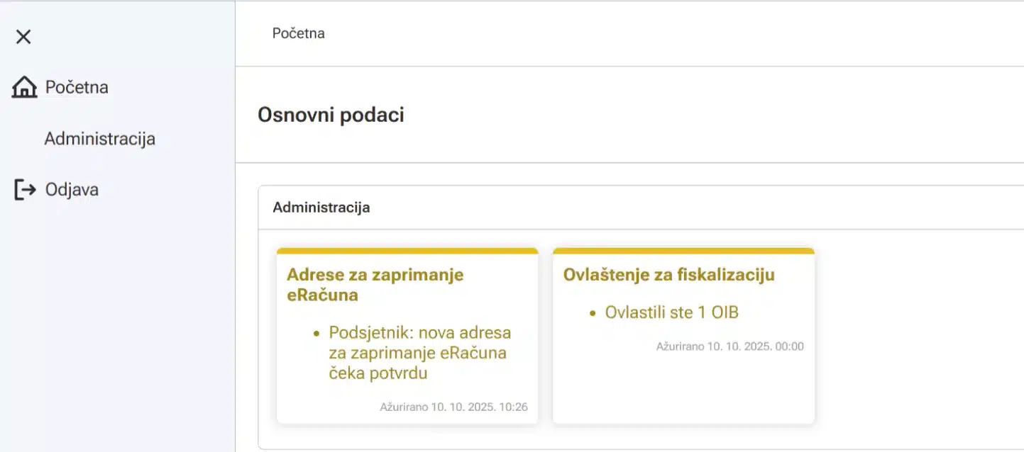 Unutar Fiskaplikacije, otvorit će vam se sljedeći ekran